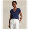 Polo Ralph Lauren per donna. [211902403002] T-shirt in maglia di cotone blu navy, Casual, Manica corta