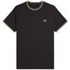 Fred Perry per uomo. [M1588] M1588 T-shirt con doppia riga nera, Nero, Casual, Cotone, Manica corta