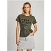 Pepe Jeans per donna. [PL505962] T-shirt verde con logo stampato vestibilità regolare, Casual, Cotone, Manica corta