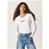 Pepe Jeans per donna. [PL505203] T-shirt New Virginia Ls N bianca, Bianco, Casual, Cotone, Manica lunga