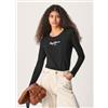 Pepe Jeans per donna. [PL505203] T-shirt New Virginia Ls N nera, Nero, Casual, Cotone, Manica lunga