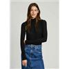 Pepe Jeans per donna. [PL505978] Maglietta nera Flory, Nero, Casual, Poliestere, Manica lunga