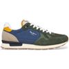 Pepe Jeans per uomo. [PMS40030] Sneaker Brit Camp in pelle blu e verde, Basso, Stringhe, Casual