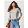 Pepe Jeans per donna. [PL505203] T-shirt New Virginia Ls N grigia, Casual, Grigio, Cotone, Manica lunga