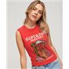 Superdry per donna. [W6011781A] T-shirt smanicata con strass Tattoo rossi, Rosso, Casual, Cotone, Senza maniche / cinghie