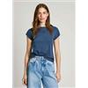 Pepe Jeans per donna. [PL505952] Maglietta Felicem blu scuro, Casual, Manica corta, Cotone biologico, Sostenibile, Navy