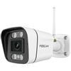 Foscam V5P - Telecamera di sicurezza WiFi a doppia banda da 5 MP, con faro integrato e sirena di allarme (bianco)