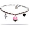 Freddy Bracciale in acciaio silver a sfere con charms rosa e strass