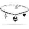Freddy Bracciale in acciaio silver a sfere con charms nero e strass