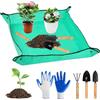 QINERSAW Tappetino per Rinvaso di Piante 100 x 100cm Tappetino per Piante da Giardino Tappetino per Trapianto Anti-sporco per Rinvaso con 3 Mini Attrezzi da Giardinaggio e 1 Paio di Guanti, Verde