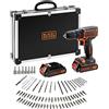 BLACK+DECKER Trapano avvitatore a batteria 18V, compatto e leggero, include 2 batterie da 1,5Ah, caricabatterie rapido e 80 accessori nella custodia, BDCDC18BAFC-QW