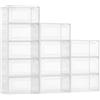 VEVOR Scatole Porta Scarpe, Adatte Fino alla Taglia 13 USA, Scatole Porta Scarpe Trasparenti Impilabili, 12 PZ con Porta Magnetica, Contenitori in Plastica per Stivali e Cappelli, Bianco Trasparente