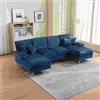 Gomyway Divano componibile moderno grande in Chenille a forma di U, con Doppi Sedili Reclinabili, Blu