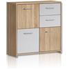 Forte NEWFACE Forte Quadro Cassettone con 3 Ante e 2 cassetti, in Legno derivato, Rovere Sonoma e Bianco, 77,2 x 29,6 x 77,5 cm