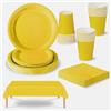 COSORO 69 Pezzi Set Stoviglie per Feste Giallo,Piatti Tazze Asciugamani di Carta Tovaglia Plastica Stoviglie Monouso Biodegradabili,Decorazione Desktop per Feste di Compleanno,Picnic,Baby Shower