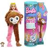 Barbie - Bambola Barbie Cutie Reveal Scimmia, Serie Amici della giungla, con costume da scimmietta, di peluche e 10 sorprese con tecnologia cambia colore, Giocattolo per Bambini 3+ Anni, HKR01