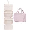 Narwey Beauty Case da Grande Viaggio, Beauty Case da Appendere per Donna Uomo,Borsa da Toilette da Travel Kit Viaggio, Grande Trousse Pochette Trucchi Donna (Striscia Rosa Polvere (Grande))