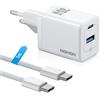 NOHON Caricatore USB-C Rapido Caricabatterie: 35W GaN Alimentatore USB C, 2-Porte Spina USB con Cavo Rapido 60W 1M, Compatibile per iPhone 15 14 13 12 Pro Max/iPad Pro Mini/Samsung (Bianco)
