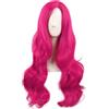 MapofBeauty 28 Pollice Lungo Ondato Curly Parrucca Capelli,Caldo Rosa