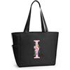 KALIDI Borsa tote personalizzata con cerniera, grande borsa tote con monogramma con iniziale A-Z, regalo per donne, damigella d'onore, mamma, insegnante, amica, matrimonio, shopping quotidiano, Nero-i