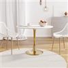 DEGHI Tavolo da pranzo rotondo 100 cm con piano in ceramica effetto marmo bianco e struttura oro - Tulipano
