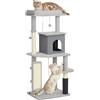PawHut Albero per Gatti Multilivello Alto 132 cm con Casetta, Lettino, Pali Tiragraffi, Spazzola e Pallina, Grigio | Aosom Italy