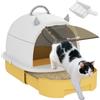 PawHut Lettiera Chiusa per Gatti con Vassoio Estraibile Filtro al Carbone Paletta e Maniglia Superiore 40,5x52x39 cm Giallo e Bianco | Aosom Italy
