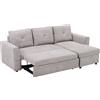 HOMCOM Divano Letto a 3 Posti con Funzione Letto, Divano Letto con Chaise Longue, Divano Imbottito, Grigio | Aosom Italy