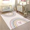 Paco Home Tappeto Bambini Cameretta Arcobaleno Cuore 3D Rosa Crema, Dimensione:80x150 cm