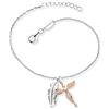 Engelsrufer Bracciale da donna in argento sterling con ciondolo a forma di piuma e angelo - tempestato di 20 zirconi - chiusura a moschettone - regolabile in lunghezza, 17 cm, Argento sterling,