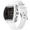 findtime Orologio da polso da uomo, digitale, militare, quadrato, digitale, da uomo, con numeri grandi, da uomo, con coutdown doppio, cronometro 5 ATM, impermeabile per esterni, bianco, cinghia