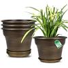 Fodetyff Set di 4 vasi per piante, 25,4 cm, vasi da fiori in plastica per piante da interno con fori di drenaggio e vassoi, set di contenitori decorativi in resina con sottovaso, per fioriere da giardino