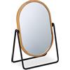 Relaxdays Specchio da Trucco con Cornice in bambù, Metallo, 360°, Specchietto da Tavolo, HxL: 18x12 cm, Nero Naturale