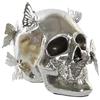 DRW Figura teschio argento in resina con farfalle 16,5 x 10,5 x 11,5 cm