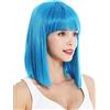 WIG ME UP - VK-10-T4440 Parrucca donna Corta Altezza spalle Bob lungo Liscia Cleopatra Frangetta Blu Azzurro