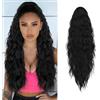 XFSRG 66cm Extension Coda Finta Capelli Veri Permanente Riccia Compatta Capelli Finti Donna Con Forcine Ponytail Naturale Parrucca Elegante E Folta Per Donne Ragazze(Nero)