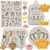 MYPRACS Set di 4 stampi in silicone a forma di corona, con fiocco e chiusura a chiave, per decorare torte, cupcake, caramelle, cioccolato, pasta di gomma, pasta polimerica