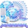 Huaxintoys 61 Pz Frozen Stoviglie Decorazioni Compleanno, Stoviglie per Fiocchi Neve, Bicchieri, Tovaglioli e Tovaglia per Decorazioni Frozen Compleanno Forniture per Feste Natale Forniture
