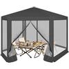 WOLTU Gazebo da Esterni, Pergolato da Giardino, Gazebo Pieghevole e Impermeabile, con Pareti Laterali a Zanzariera, Esagonale, per Campeggio, Feste, 3,8x3,3m, Grigio