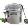 UZSUZZ Barattolo Caffè Ermetico 500g in Acciaio Inox - Contenitore per Polvere/Chicchi con Cucchiaio (Multiuso: Sale/Zucchero/Spezie/Tè) - Coperchio Hermetico Trasparente Senza BPA