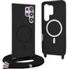 YFSYLL Magnetica Cover per Samsung Galaxy S24 Ultra con Cordino,Compatibile con MagSafe,Silicone Case con Regolabile Cordino da Collo Nylon Catena Collana Tracolla - Nero