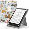 MoKo Custodia Cover Universale Compatibile con E-Lettore Kindle/Kobo/Voyaga/Lenovo/Sony/Tolino da 6, 6,8 e 7, in Pelle PU con Chiusura di Elastico, Doppio Supporto e Manico, Cani Felici