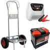 T.O. Set completo: carrello porta batteria Geotech + batteria 60 ah + caricabatteria Telwin Touring 18