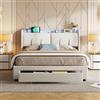 KeepGoon letto matrimoniale 160 x 200 cm, Letto imbottito con contenitore e 1 cassetti, porta LDE e USB, velluto, con rete a doghe, comodino contenitore, Bianco sporco