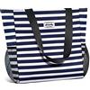 HOMESPON Grande Borsa da Spiaggia Estiva Mare Impermeabile con Cerniera e Tasche per le Donne, Blu e Bianco a Righe, Large