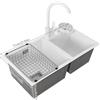 HPDTZ Lavello da cucina doppio, in acciaio inox, con rubinetto e scolapiatti per cucina, ristorante o bar, 71 x 38 cm, 2 vasche Topmount Undermount con rivestimento nano (bianco)
