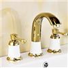 ZPSPZ Rubinetto Bagno Lavabo 3 Fori Doppia Maniglia Ottone Acqua Fredda e Calda Rubinetto Lavabo-Bianco+Oro