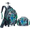 Egchescebo Zaino con Rotelle Bambini Trolley Dinosauri Zainetto Scuola Elementare Primaria 17" 3PCS Borsa Pranzo Portamatite Media Carrello Ruote Valigia Ragazzi Cavalcabile per Rullo Verde