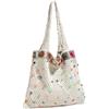 YANROSE Borsa a tracolla da spiaggia in stile boho all'uncinetto con perline colorate, borsa a mano hippie in maglia colorata ed estetica for donna(Beige)