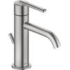 Duravit Rubinetto per lavabo, misura S (altezza beccuccio 123 mm), rubinetto per lavabo a risparmio energetico, rubinetto per bagno (MinusFlow), con scarico a tiranti, acciaio inox spazzolato